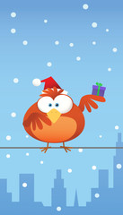 Red bird with santa hat