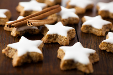 Christmas cookies on rustic wooden table