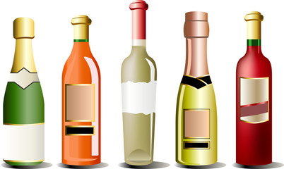 A set of realistic vector bottles of alcohol