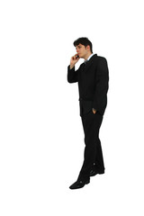 Obraz premium business man talking on the phone over white background