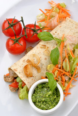 home made tortillia with organic pork goulash