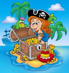 Cercles muraux Pirates Fille de pirate et trésor