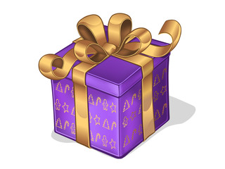 Purple present box with gold bow