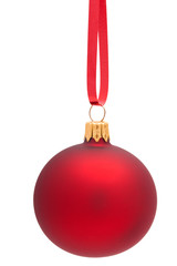 red Christmas ball with ribbon