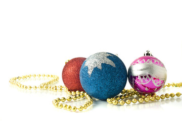 Christmas decoration - red, pink and blue balls with beads