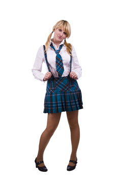Senior high school girl in uniform is posing