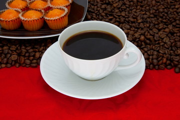 Coffee cup over red background