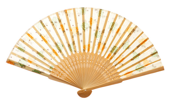 Closeup of wooden fan isolated on white.