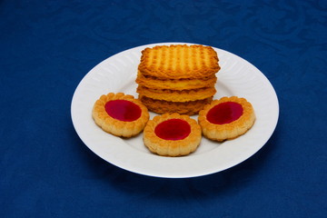 cookies on a Plate on a blue background