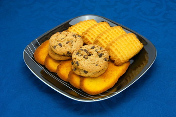 cookies on a Plate on a blue background