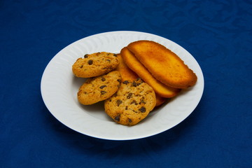 cookies on a Plate on a blue background