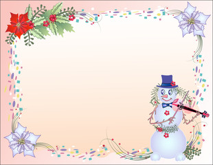 Christmas Background  with Confetti and Snowman