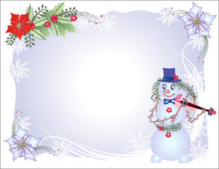 Christmas Background  with Snowflakes and Snowman