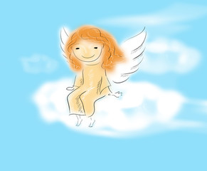 angel sitting on a cloud