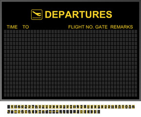 Empty International Airport Departures Board - obrazy, fototapety, plakaty