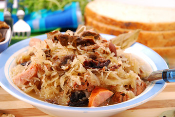 sauerkraut with mushrooms,plums and sausage