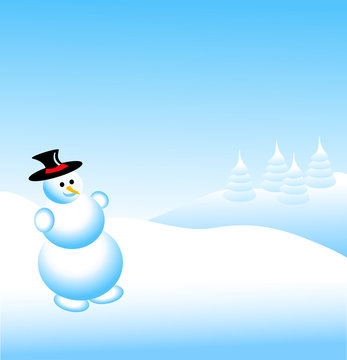 A sky blue christmas scene with a snowman