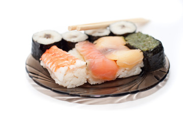 assortement of japanese sushi with soft focus