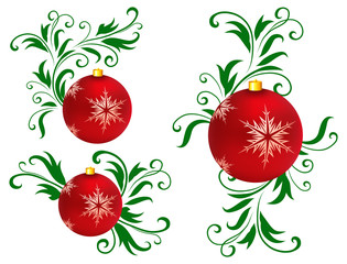 red Christmas ornaments on decorative background