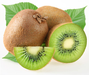 Kiwi with leaves on a white background