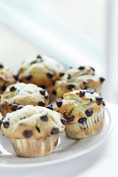 chocolate chip muffin on plate