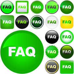 FAQ buttons collection. Vector set.