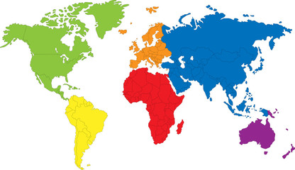 Fototapeta na wymiar Kolorowa mapa świata z krajami granice
