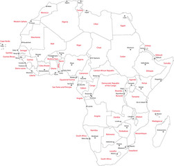 Fototapeta na wymiar Africa map with countries and capital cities
