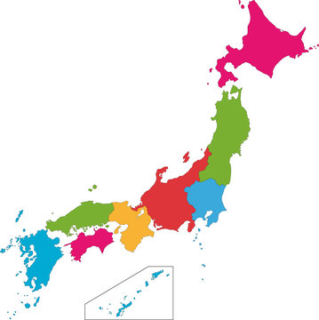 Color map of the provinces of Japan