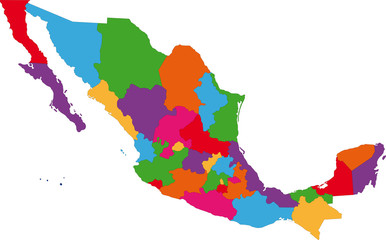 Vector colorful Mexico map with state borders