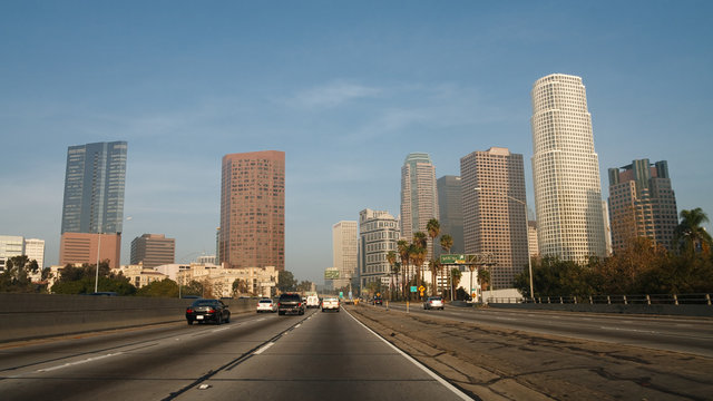 Freeway Traffic in Downtown Los Angeles.