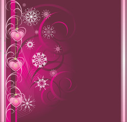 Pink Christmas toys with snowflakes. Banner. Vector