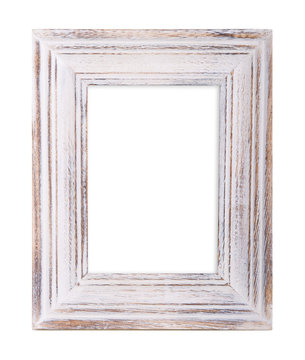 stylish wooden photo frame over white background