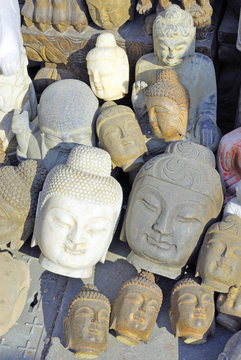 China Shanghai Yuyuan market stone carved buddhas.