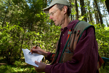 Forester in a Pacific Northwest forest