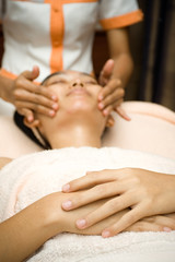 Fototapeta na wymiar face massage on skincare treatment