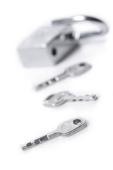 Lock and keys on the white background