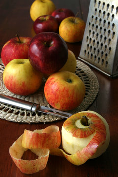 Apples with peeler and grater