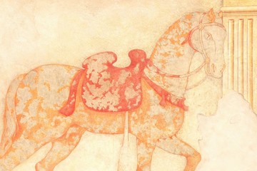 Pferd mit Sattel, Fresko, Wandmalerei, Italien