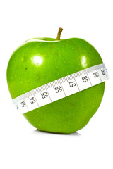 Green apples measured  the meter, sports apples