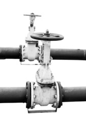 Gas fuel valve on pipe equipment isolated on white