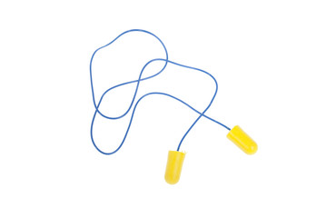 yellow ear plugs with blue cord