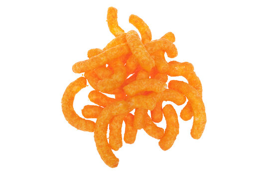 cheese puffs on white background