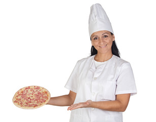 Pretty cook girl with a delicious pizza