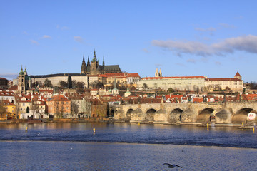 Fototapeta na wymiar Colorful Prague gothic Castle on the River Vltava