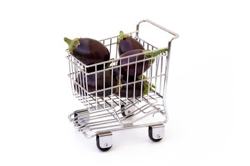 Eggplants in shopping cart