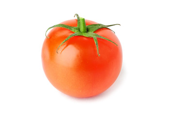 Ripe red tomato on white background.