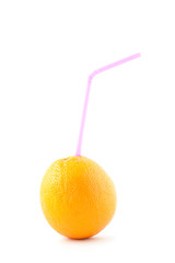 Orange with a straw