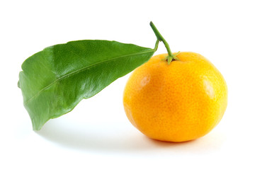 Mandarin with leaf isolated on white background