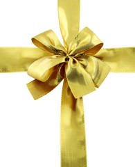ruban doré emballage cadeau fond blanc